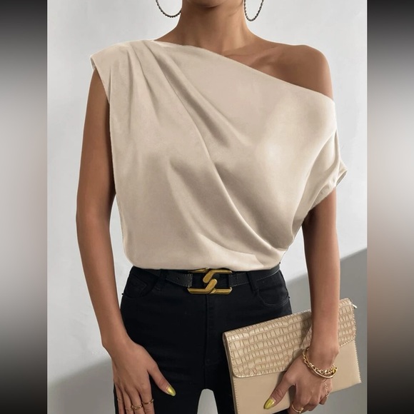 Ruched asymmetrical neck blouse